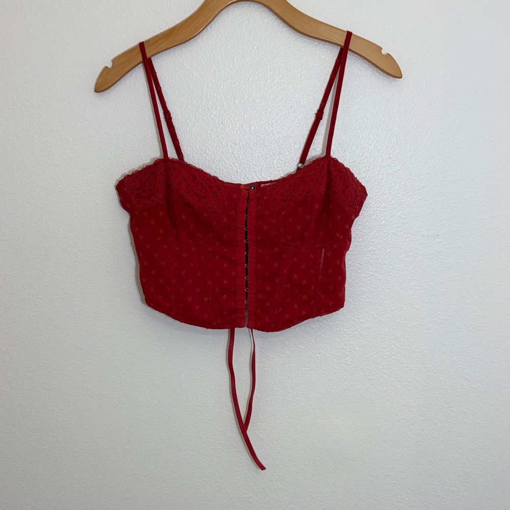 Red Lace-Trim Crop Cami Top